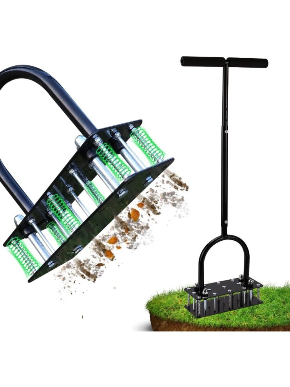 Heavy Duty Lawn Aerator Tool, Adjustable Height, 15 Iron Spikes, Easy Clean